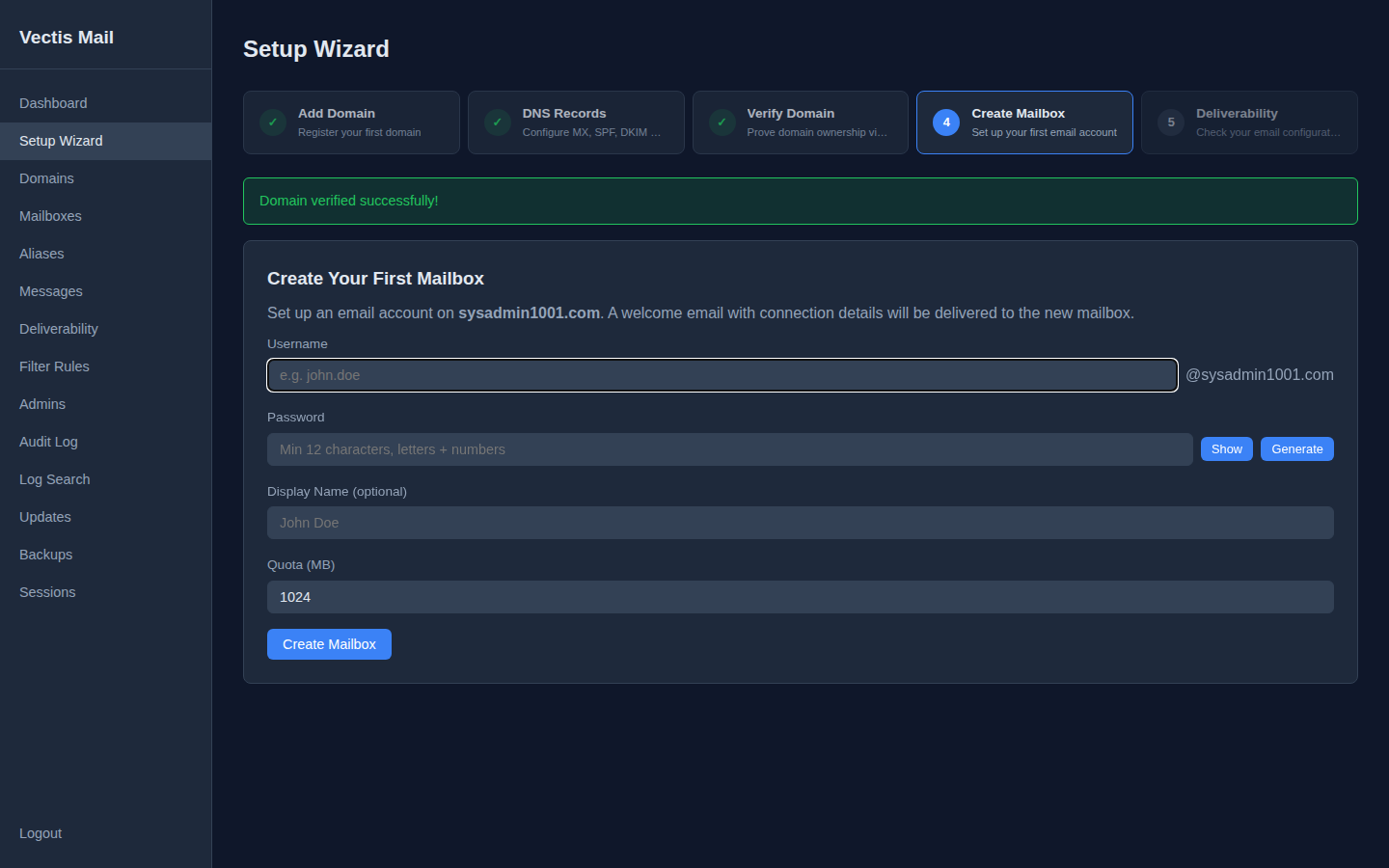 Step 4: Create Your First Mailbox form